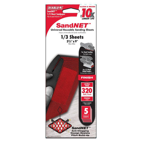 SandNET Sanding Sheet 1/3 Sheet 320 Grit Universal Reusable 5pk DNS323320S05G