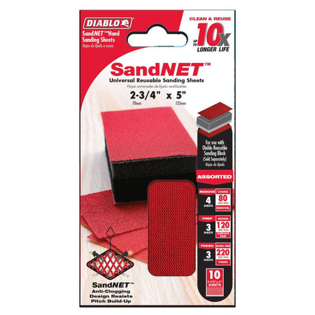 SandNET Sanding Sheet Assorted Pack 2 3/4in x 5in Reusable 10pc DND234ASTS10N