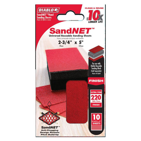 SandNET Sanding Sheets 2 3/4in x 5in 220 Grit Reusable 10pc DND234220S10N