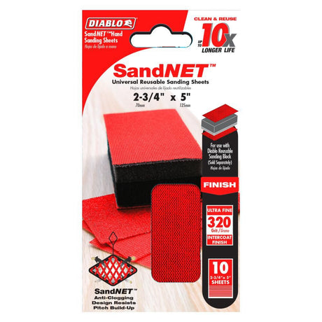 SandNET Sanding Sheets 2 3/4in x 5in 320 Grit Reusable 10pc DND234320S10N