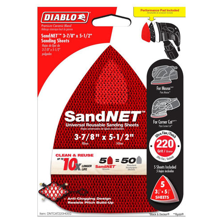 SandNET Sanding Sheets 3 7/8 x 5 1/2 220 Grit CAT/Mouse Reusable DNTCAT220H05G