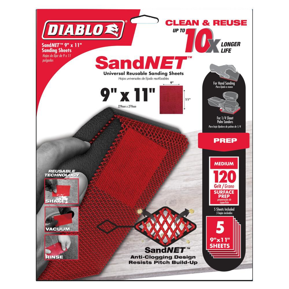 SandNET Sanding Sheets 9in x 11in 120 Grit Universal Reusable DND911120H05G