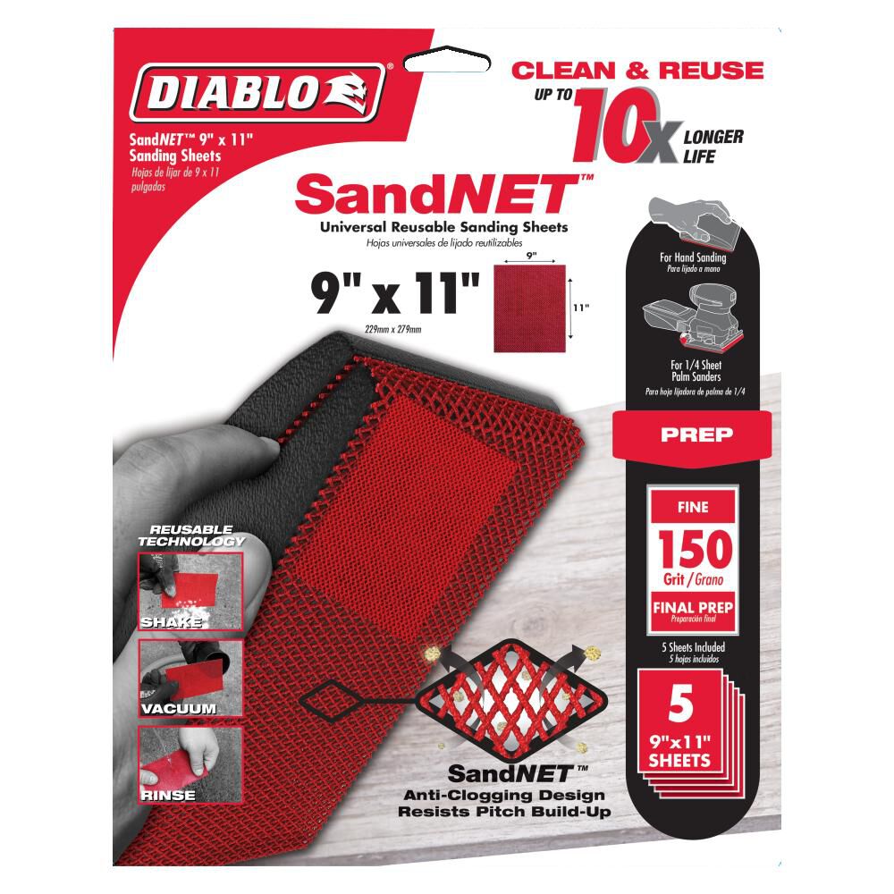 SandNET Sanding Sheets 9in x 11in 150 Grit Universal Reusable DND911150H05G