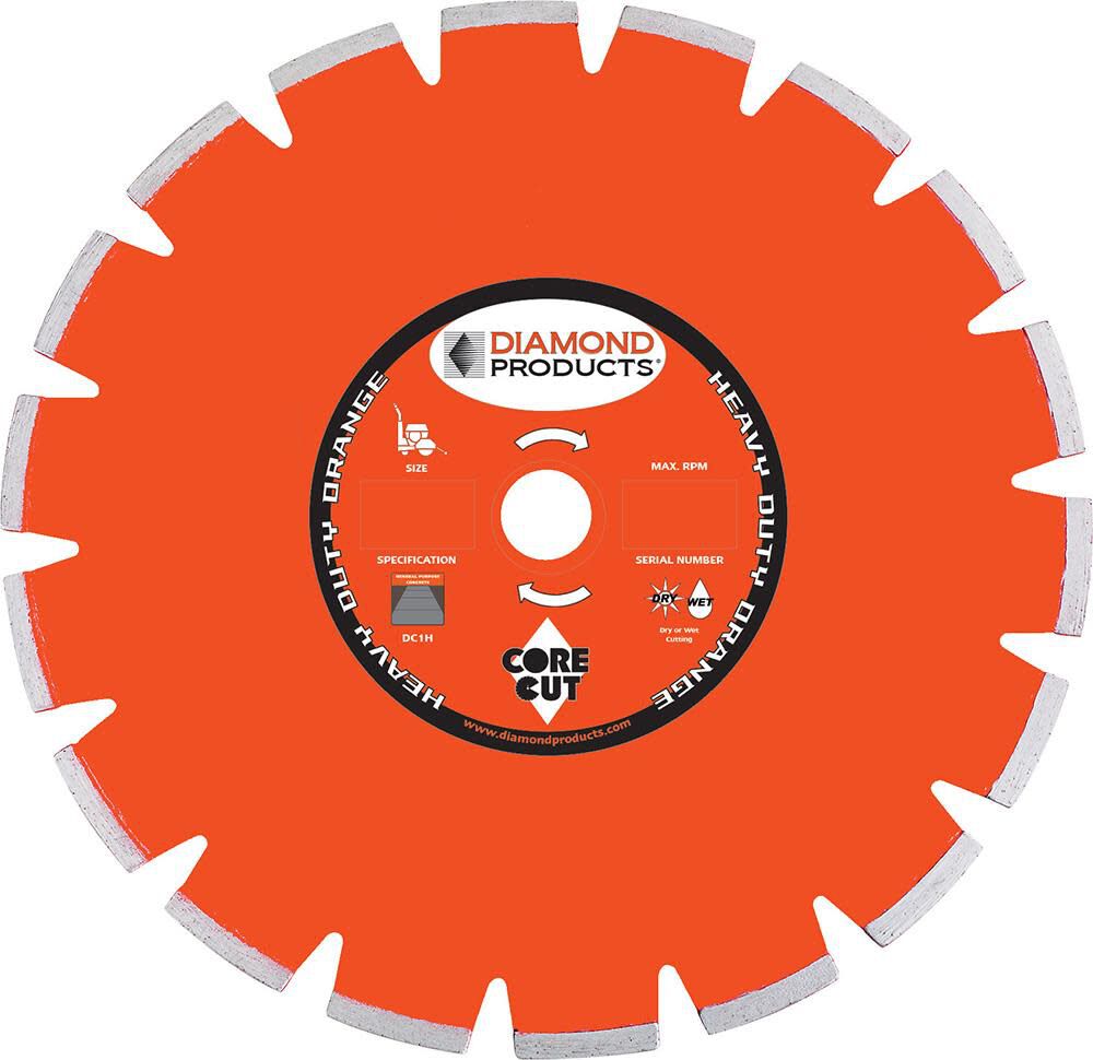 14in x .125in x 1in Heavy Duty Orange Dry Green Concrete Walk Behind Saw Blade 11215