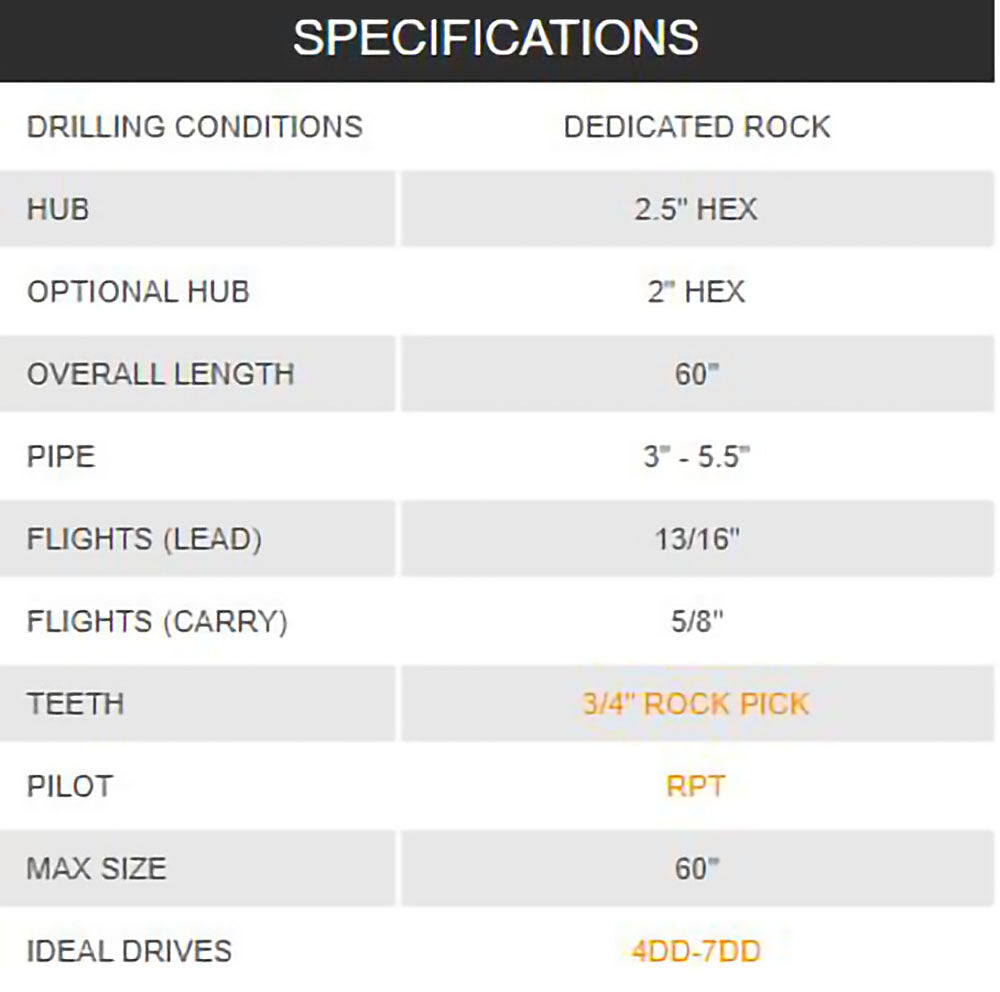 6in Dedicated Rock Auger DR6-06-11