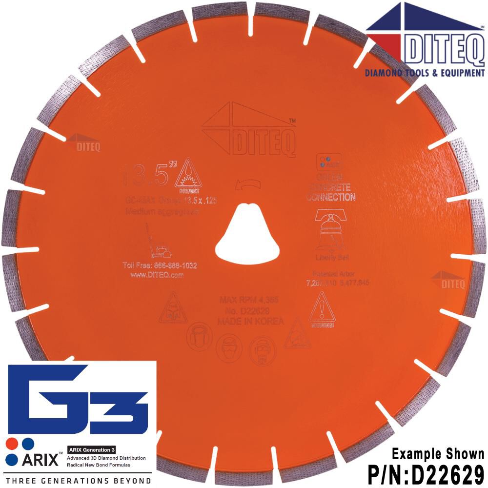 GC-45AX Orange 13.5in x .125in Liberty Bell Concrete Blade D22629