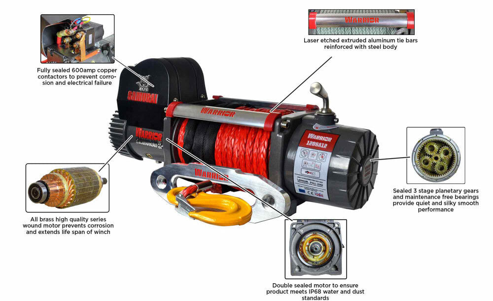 Samurai Winch Planetary Gear 12000lb with Synthetic Rope S12000-SR