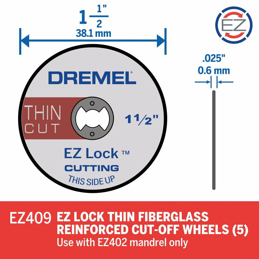 EZ-Lock 5-Piece Aluminum Oxide 1-1/2-in Cutting Wheel Accessory EZ409