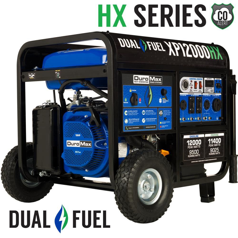 Generator Dual Fuel Gas Propane Portable with CO Alert 12000 Watt XP12000HX