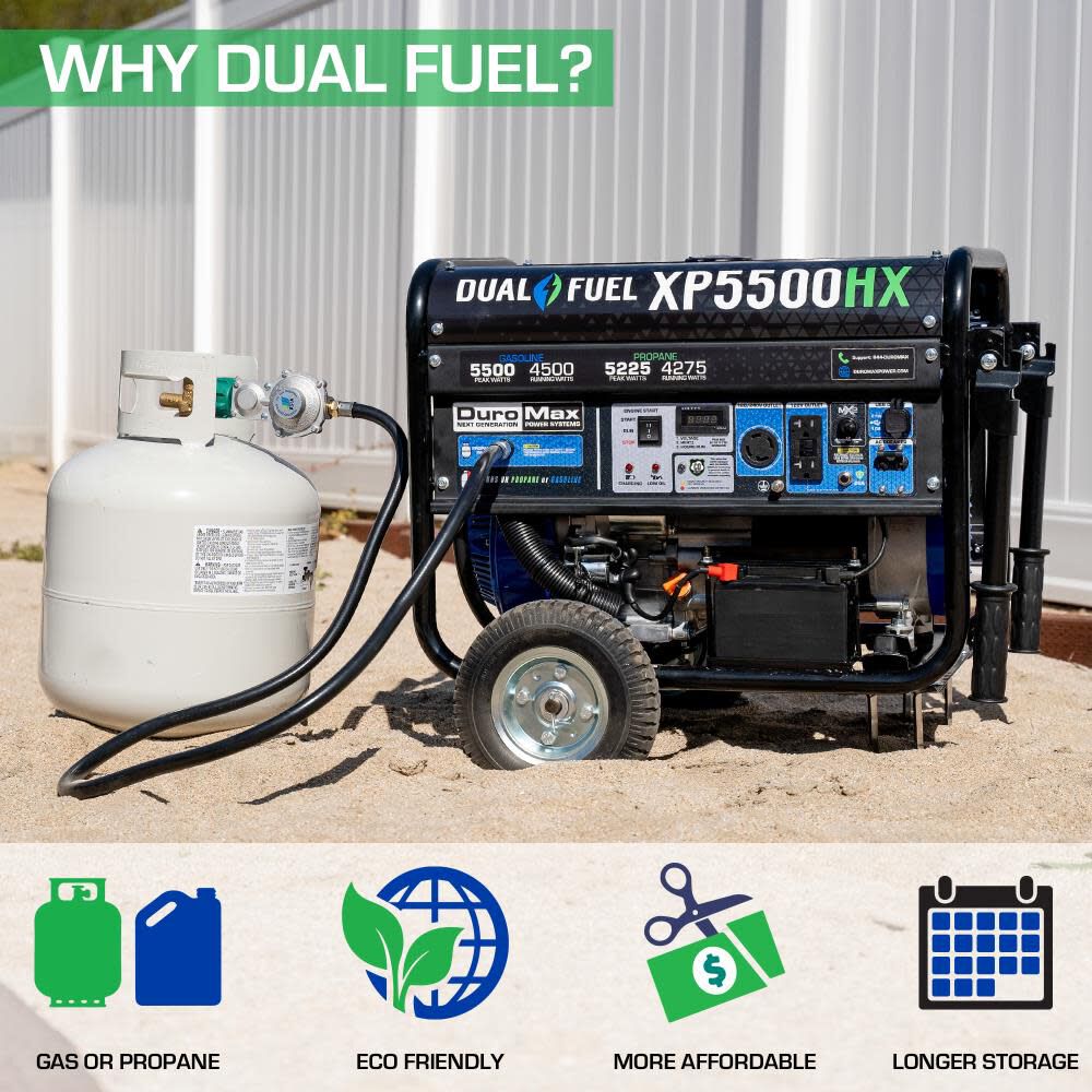 Generator Dual Fuel Gas Propane Portable with CO Alert 5500 Watt XP5500HX