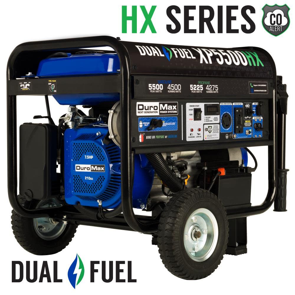 Generator Dual Fuel Gas Propane Portable with CO Alert 5500 Watt XP5500HX