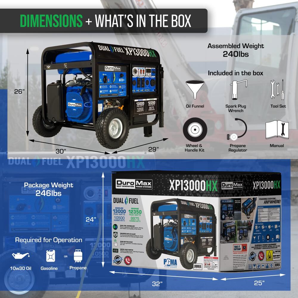 Generator with CO Alert 13000Watt 500cc Dual Fuel Gas Propane Portable XP13000HX