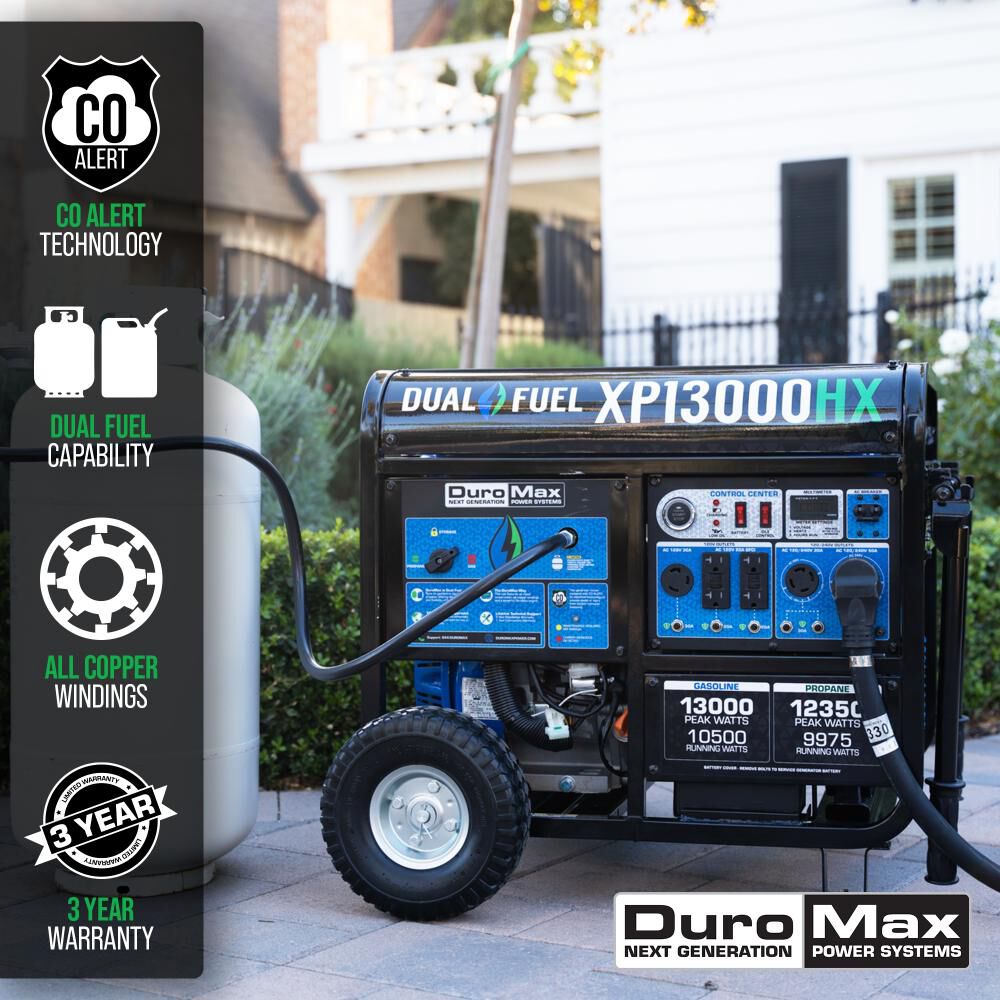 Generator with CO Alert 13000Watt 500cc Dual Fuel Gas Propane Portable XP13000HX