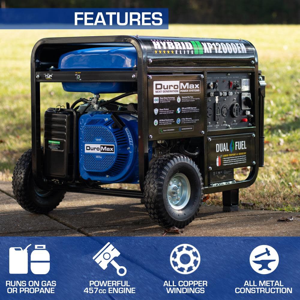 XP12000EH Dual Fuel Portable Generator - 12000 Watt Gas or Propane Powered-Electric Start- Home Back Up and RV Ready 50 State Approved XP12000EH