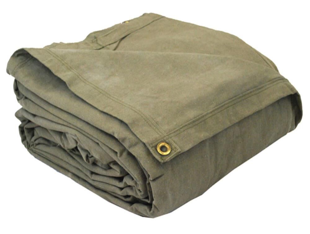 Flame Retardant Canvas Tarp, 20ft x 20ft, Olive Drab Green CAN-FR-2020