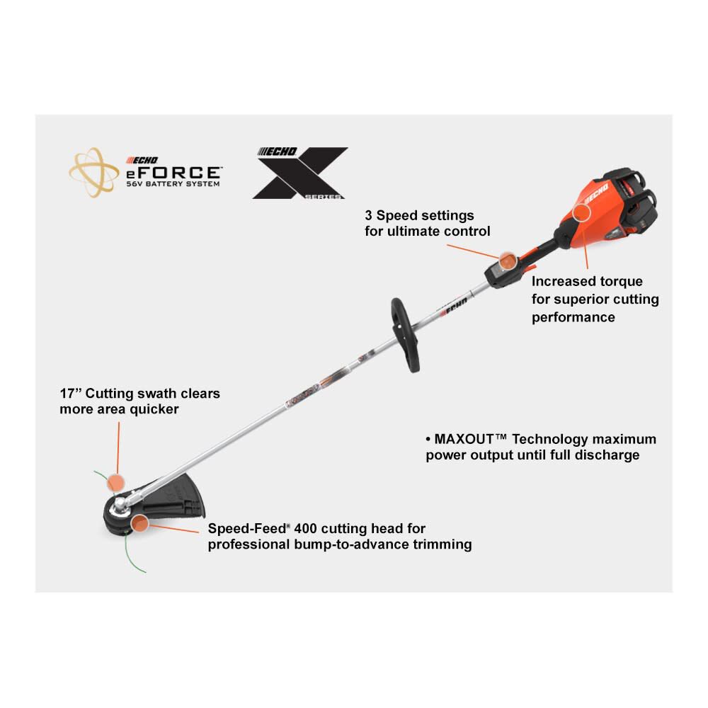 eForce 56V 17in String Trimmer Battery Powered Straight Shaft 5Ah Kit DSRM-2600R2