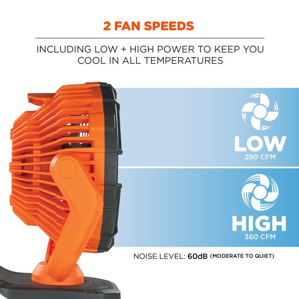 Chill-Its 6090 Orange Rechargeable Portable Jobsite Fan 12800