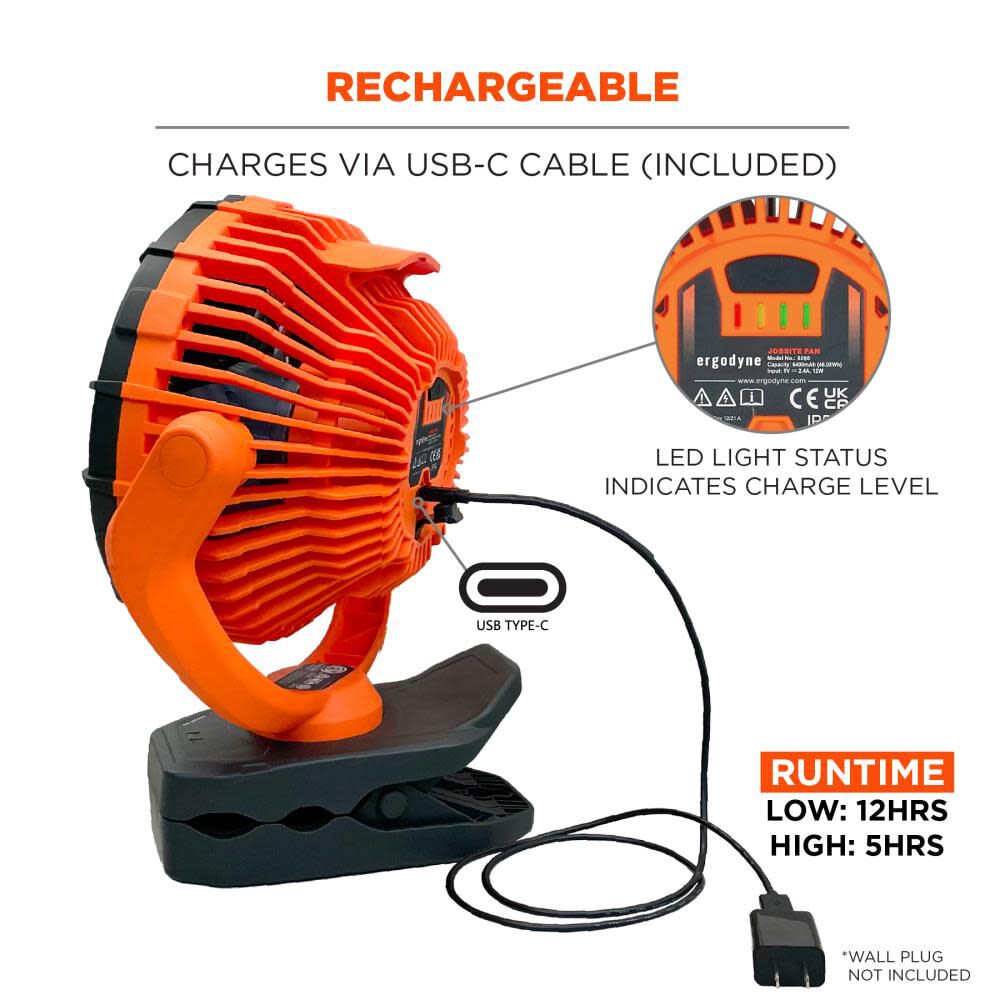 Chill-Its 6090 Orange Rechargeable Portable Jobsite Fan 12800