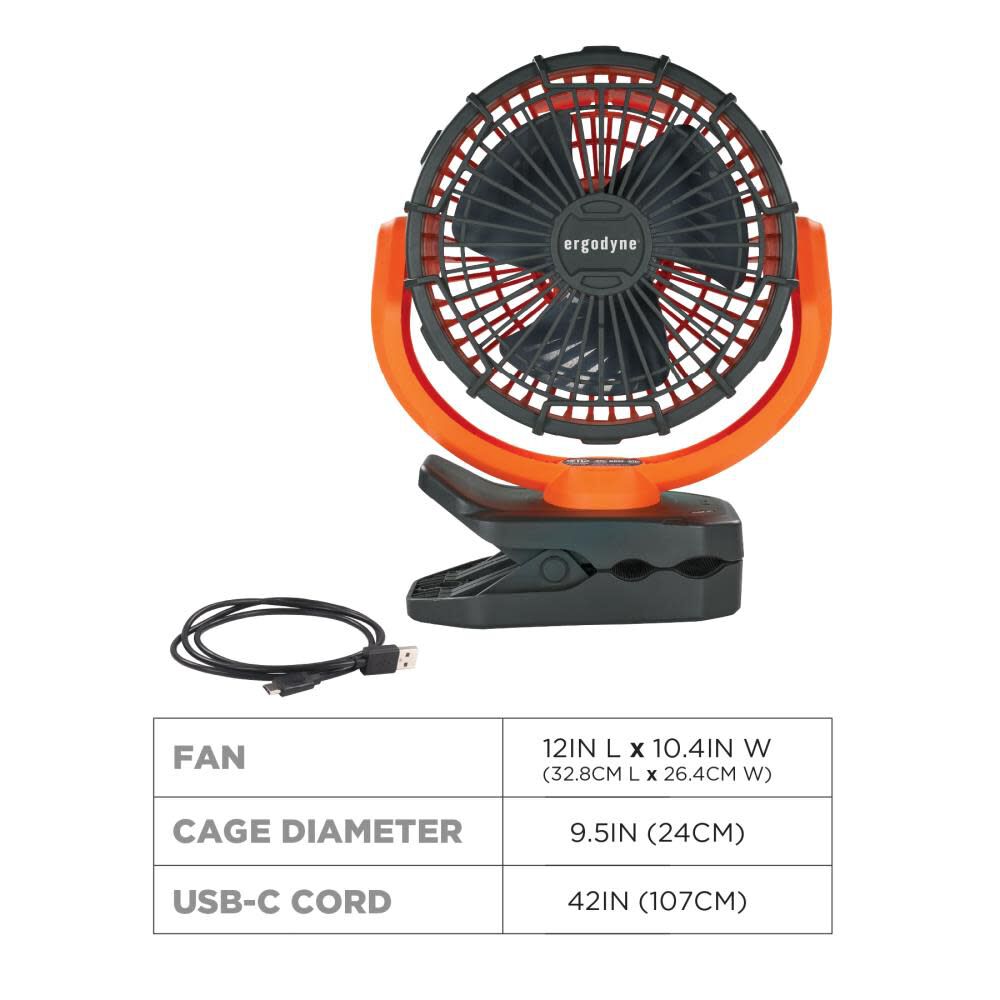 Chill-Its 6090 Orange Rechargeable Portable Jobsite Fan 12800