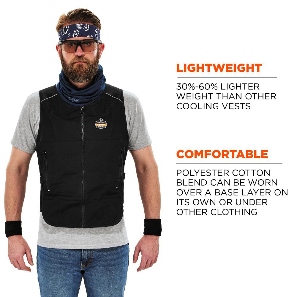 Chill Its 6260 Lightweight Phase Changing Cooling Vest with Rechargeable Ice Packs, Black, L/XL 12135