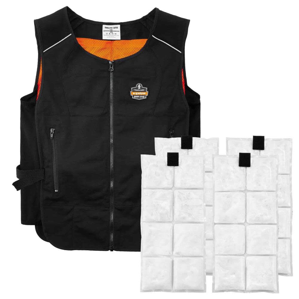 Chill Its 6260 Lightweight Phase Changing Cooling Vest with Rechargeable Ice Packs, Black, L/XL 12135