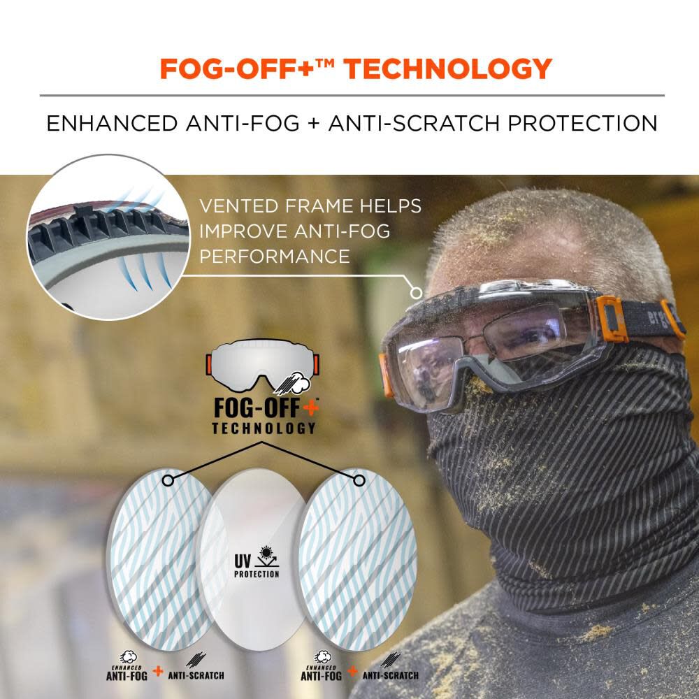 Clear Lens Gray OTG Safety Goggles Neoprene Strap 60302