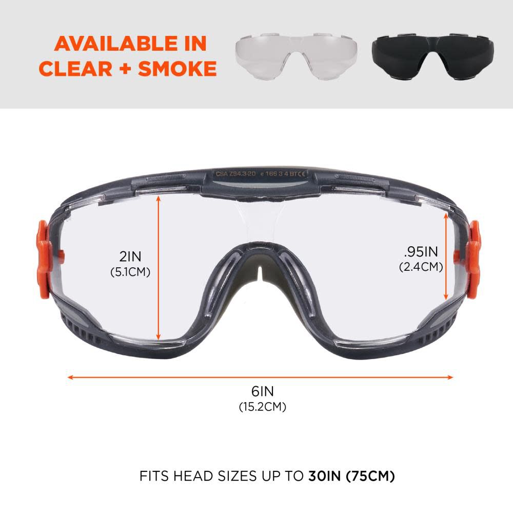 Clear Lens Gray Safety Goggles Neoprene Strap 60310