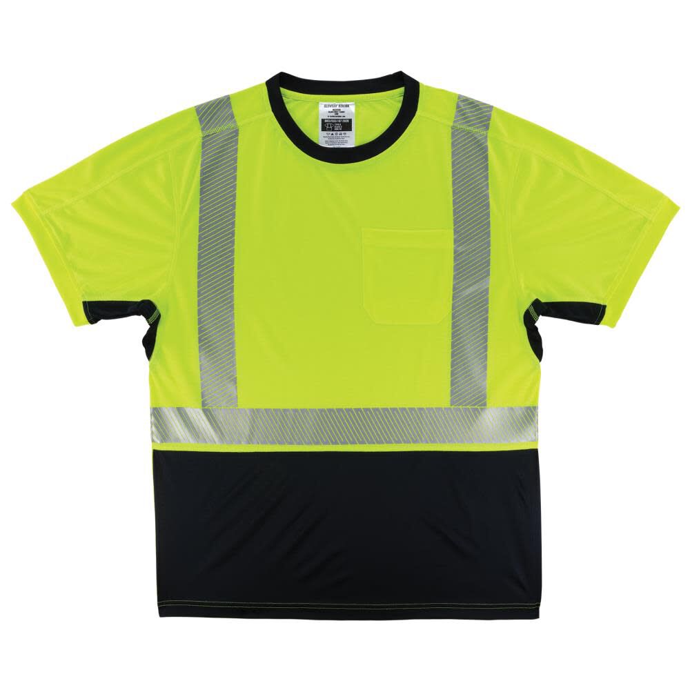 GloWear 8283BK Performance Hi Vis T Shirt Black Bottom Lime 2X 23506