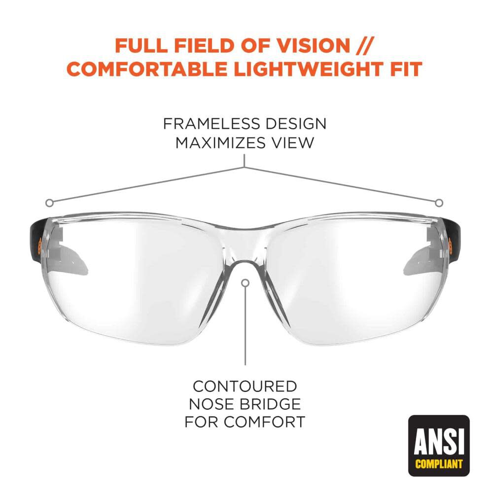 Safety Glasses Anti Fog Clear Lens Frameless 59203