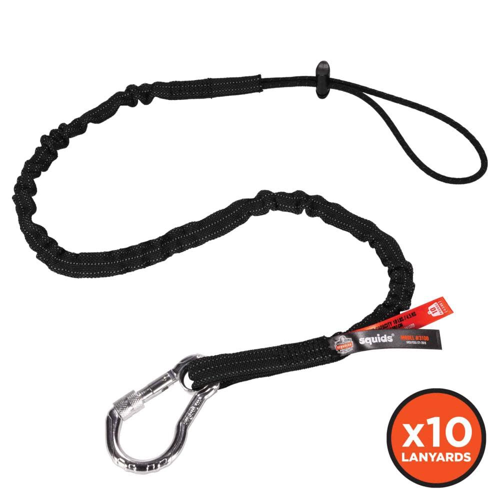 Single Carabiner Tool Lanyard, Black 10pk 19202