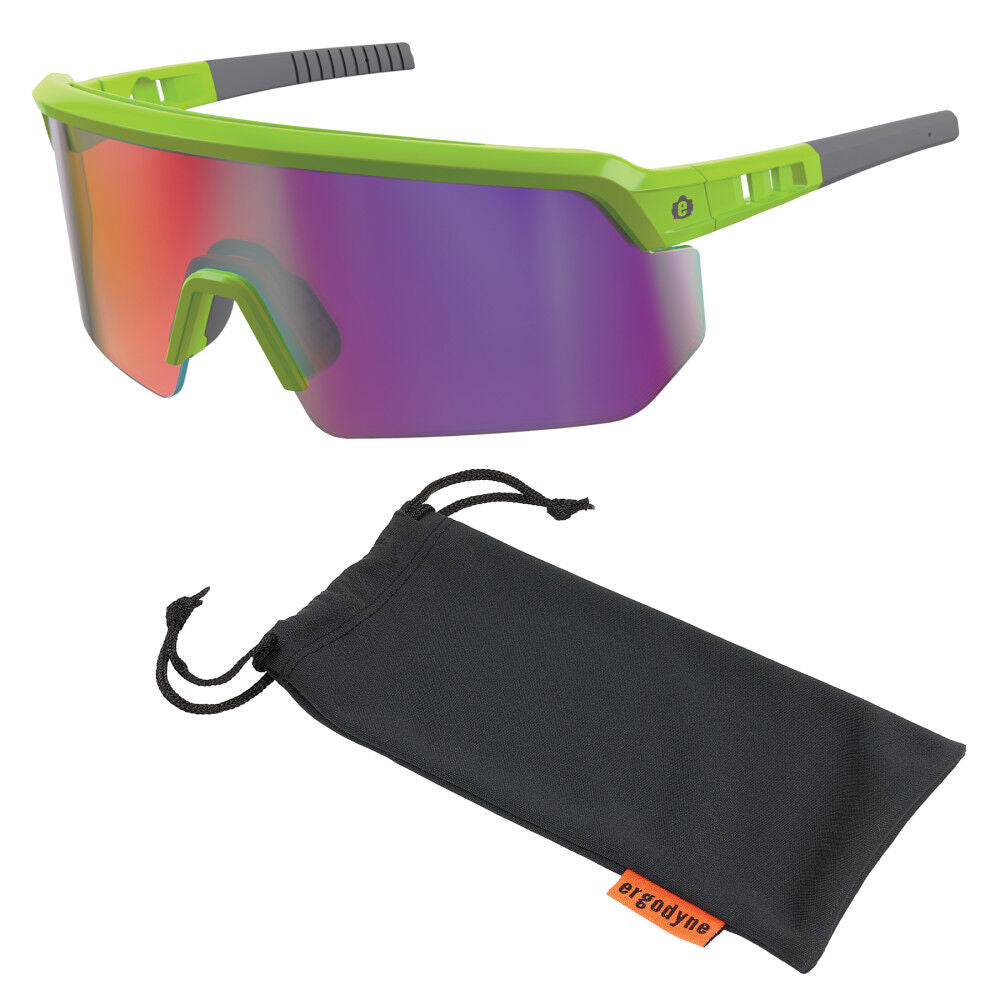 Skullerz AEGIR Polarized Mirrored Safety Glasses, Lime Frame, Purple Lens 55061