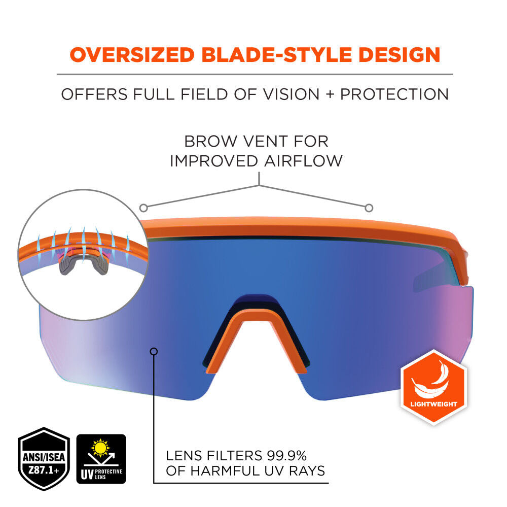 Skullerz AEGIR Polarized Mirrored Safety Glasses, Orange Frame, Blue Lens 55062