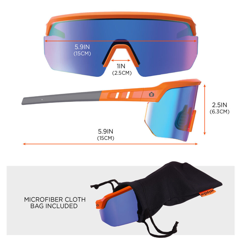 Skullerz AEGIR Polarized Mirrored Safety Glasses, Orange Frame, Blue Lens 55062