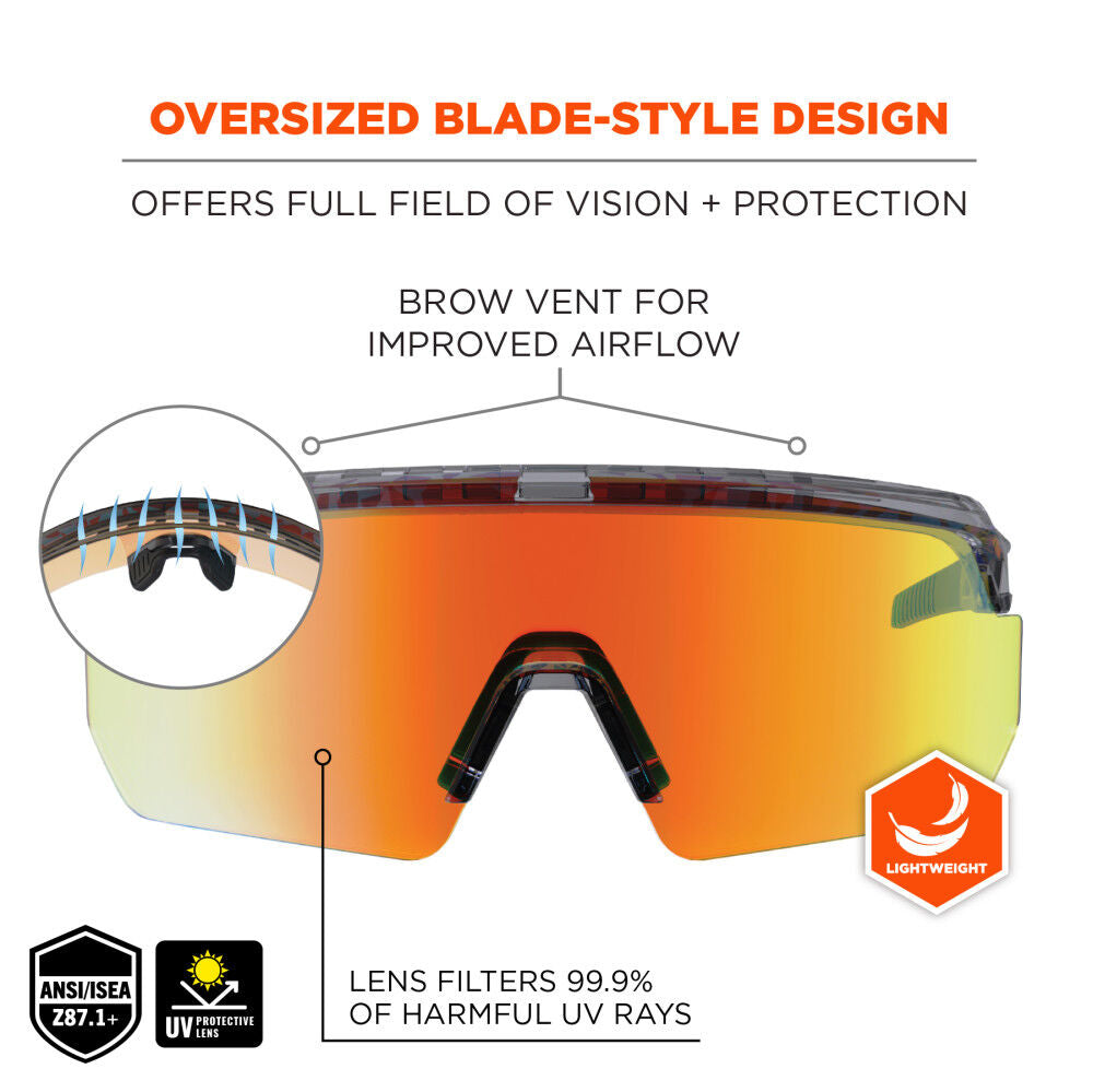 Skullerz AEGIR Polarized Mirrored Safety Glasses, Smoke Frame, Orange Lens 55060