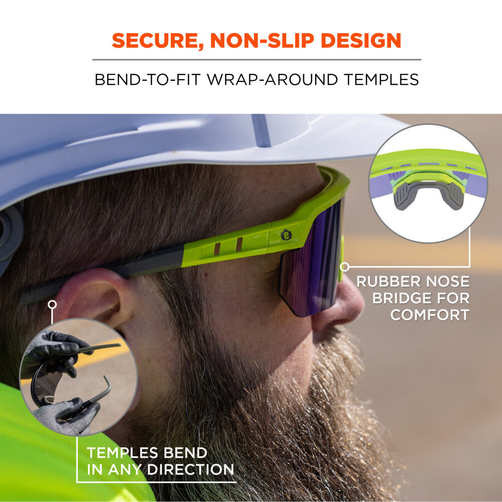 Skullerz AEGIR Safety Glasses, Blue Mirror Lens, Lime Frame Anti-Fog 55018