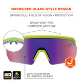 Skullerz AEGIR Safety Glasses, Purple Mirror Lens, Lime Frame Anti-Fog 55016