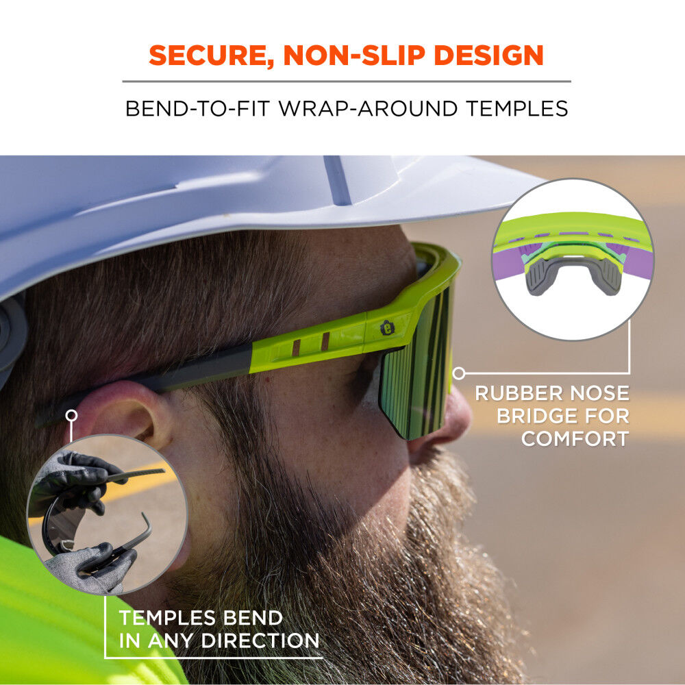 Skullerz AEGIR Safety Glasses, Purple Mirror Lens, Lime Frame Anti-Fog 55016