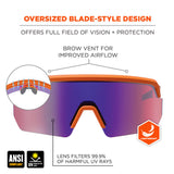 Skullerz AEGIR Safety Glasses, Purple Mirror Lens, Orange Frame Anti-Fog 55020