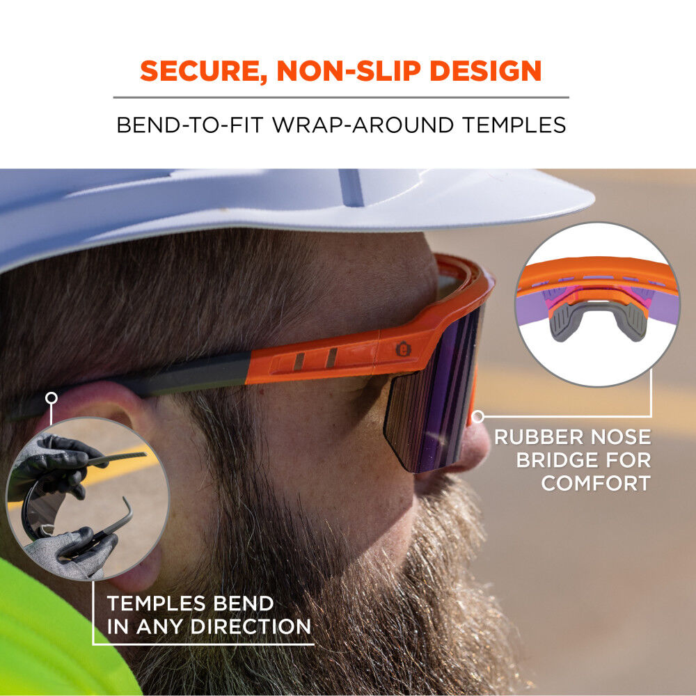 Skullerz AEGIR Safety Glasses, Purple Mirror Lens, Orange Frame Anti-Fog 55020