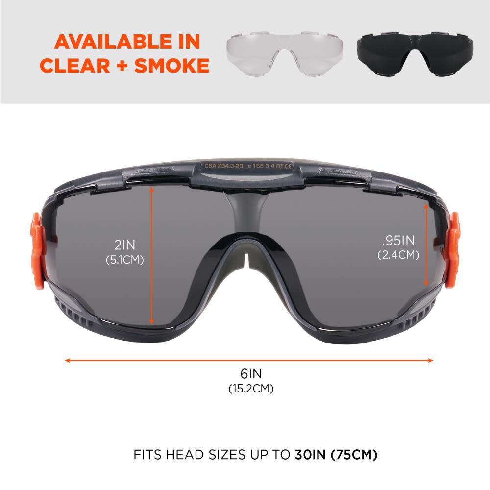 Smoke Lens Gray Safety Goggles Elastic Strap 60309