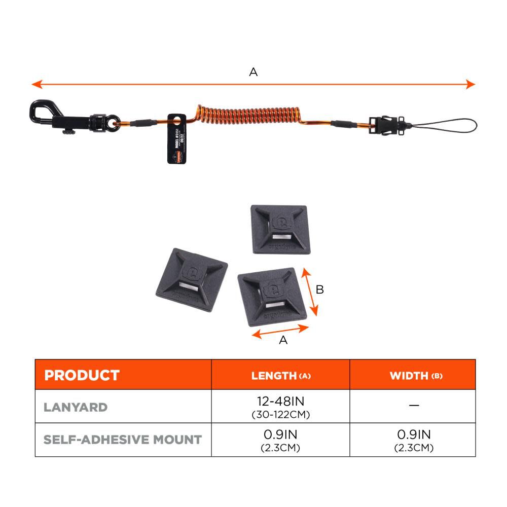 Squids 3151 Coil Lanyard plus Mini Adhesive Mounts 19160