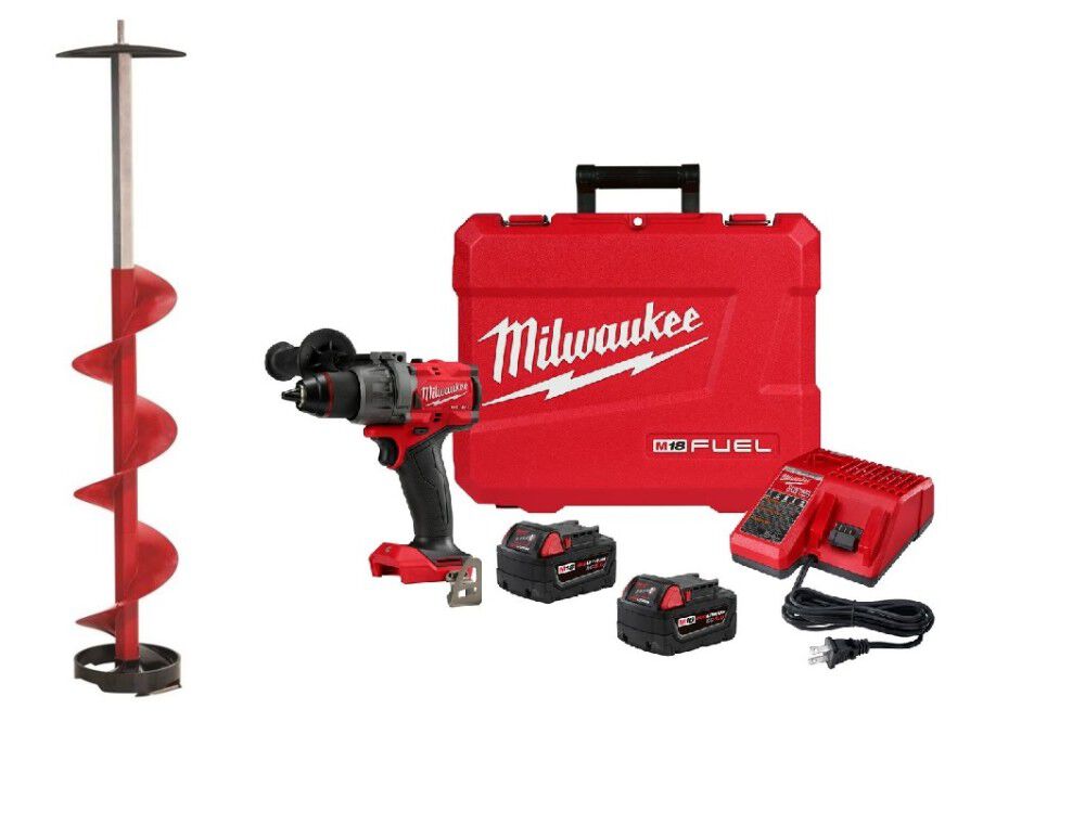 6in Ice Auger Pistol Bit with Milwaukee M18 FUEL 1/2in Drill/Driver Kit Bundle 35400A-2903-22