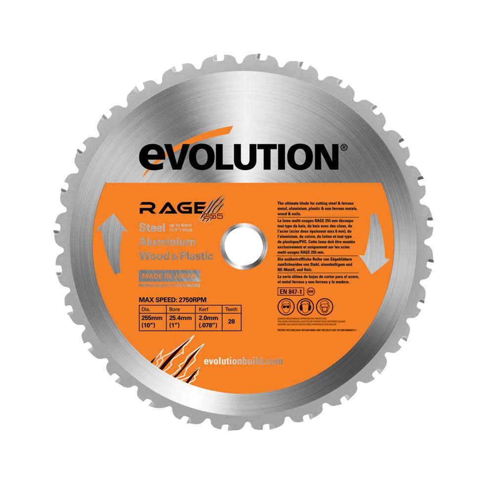 10-in 28-Tooth Rough Finish Tungsten Carbide-tipped Steel Miter Saw Blade RAGE255BLADE