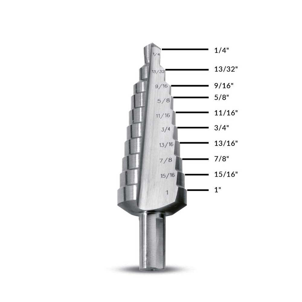 1/4in- 1in Straight Flute Premium Step Drill Bit SD-10