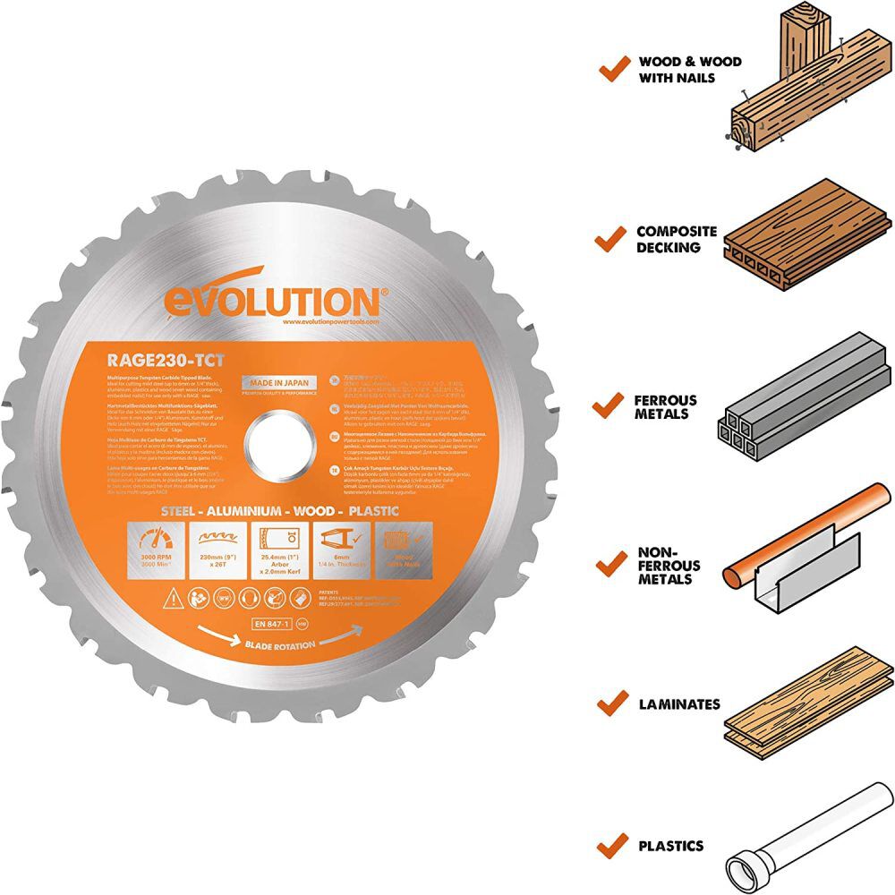 9in x 26T Multi-Purpose Cutting Circular Saw Blade RAGE230BLADE