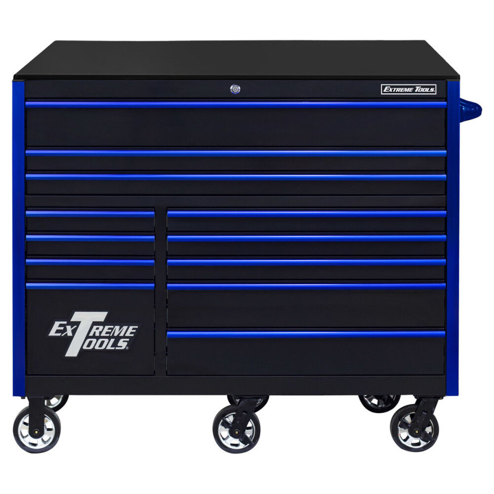 55in Black Roller Cabinet with Blue Drawer Pulls RX552512RCBKBL-X