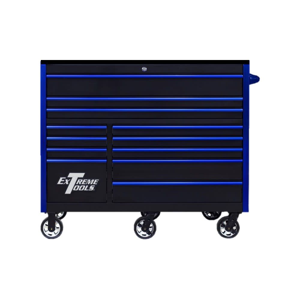 Tools 55in Black Roller Cabinet with Blue Drawer Pulls RX552512RCBKBL-X