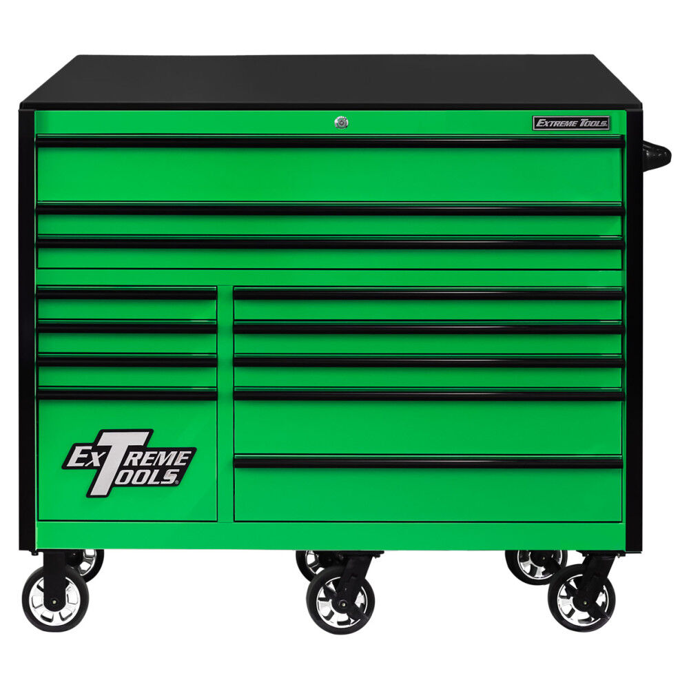 55in Green Roller Cabinet with Black Drawer Pulls RX552512RCGNBK-X