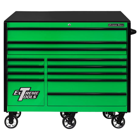 Tools 55in Green Roller Cabinet with Black Drawer Pulls RX552512RCGNBK-X