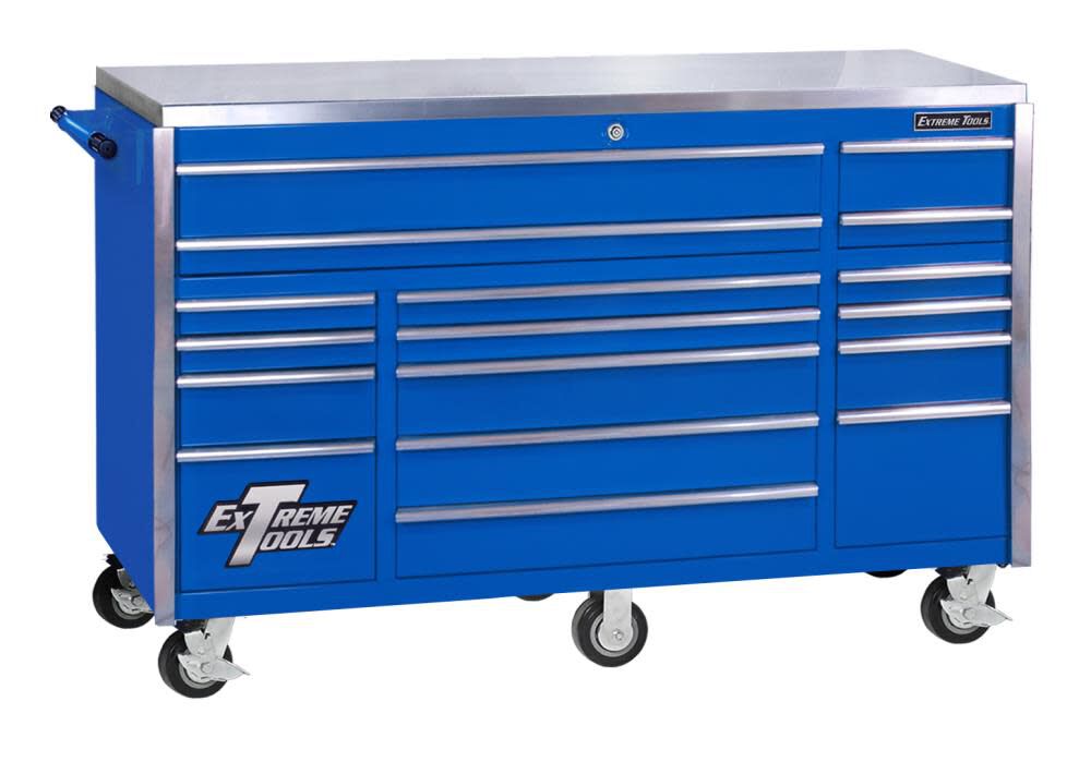 72 In. 17 Drawer Triple Bank Professional Roller Cabinet - Blue EX7217RCBL